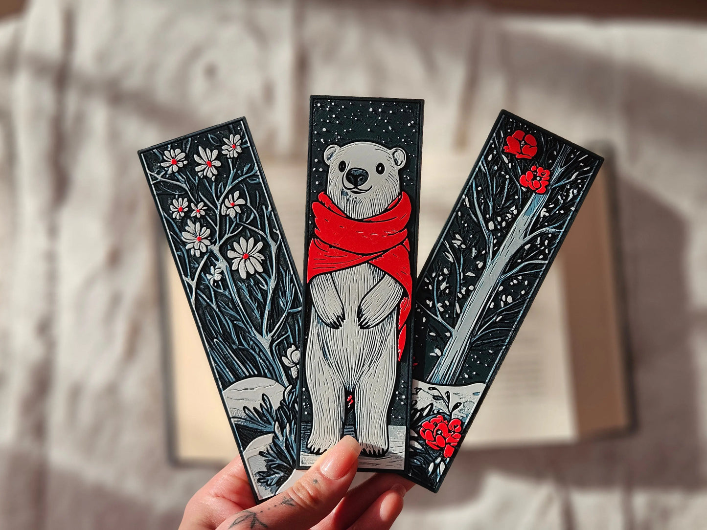 WINTER POLAR BEAR & FLORAL BOOKMARK SET – COZY SEASONAL GIFT FOR READERS - Fandom Forged