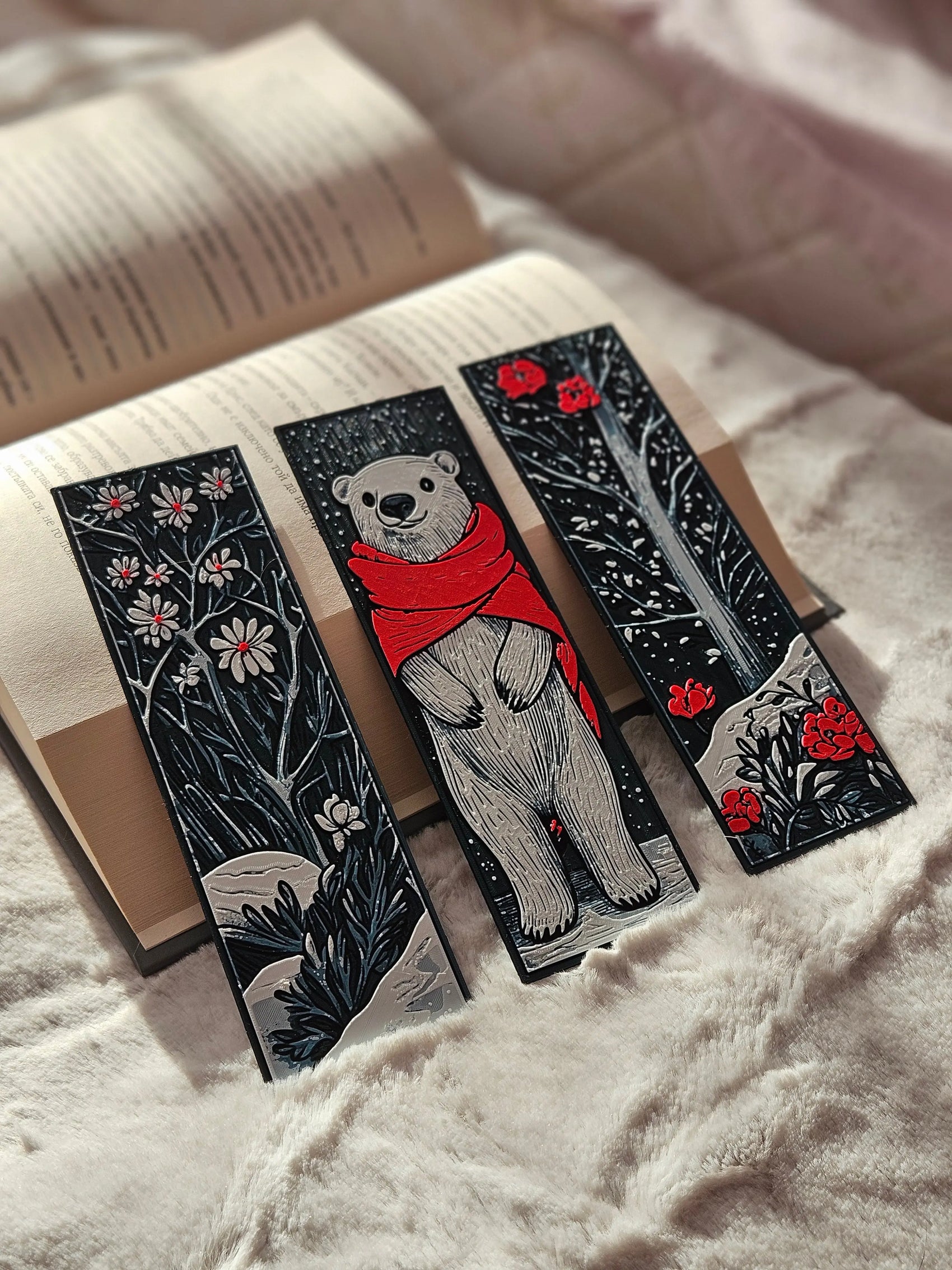 WINTER POLAR BEAR & FLORAL BOOKMARK SET – COZY SEASONAL GIFT FOR READERS - Fandom Forged