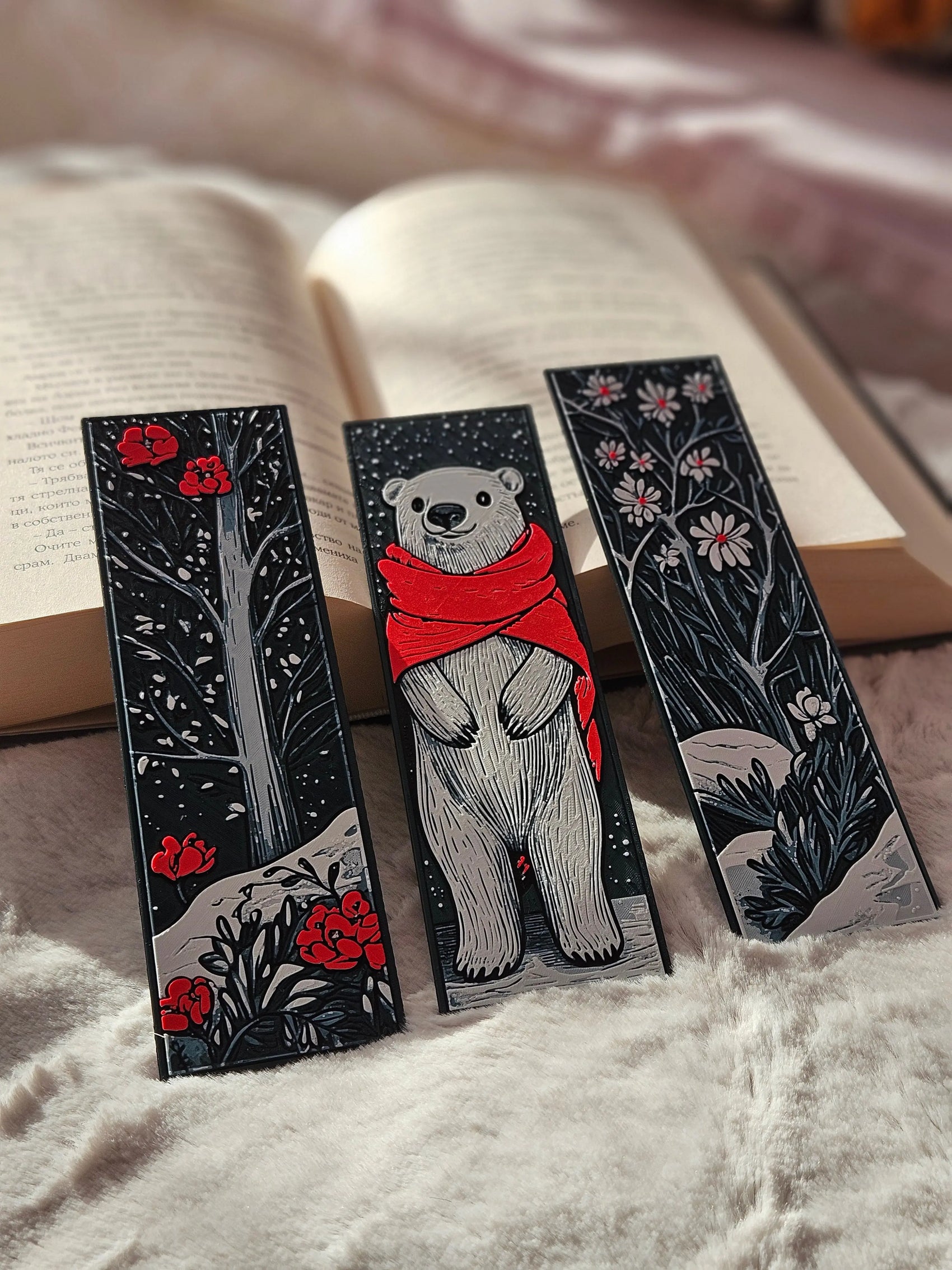 WINTER POLAR BEAR & FLORAL BOOKMARK SET – COZY SEASONAL GIFT FOR READERS - Fandom Forged