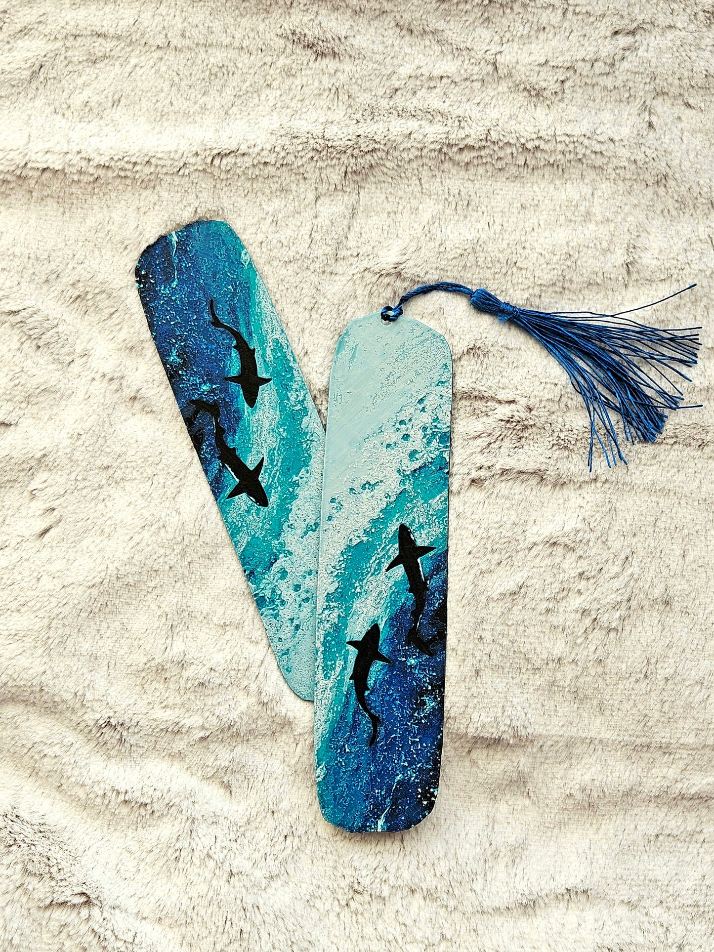 Ocean Wave Shark Bookmark with Tassel – Coastal Blue Book Lover Gift