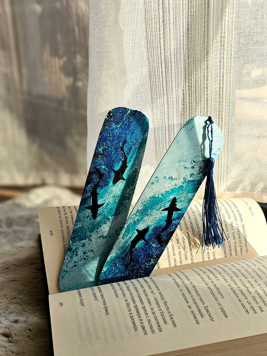 Ocean Wave Shark Bookmark with Tassel – Coastal Blue Book Lover Gift