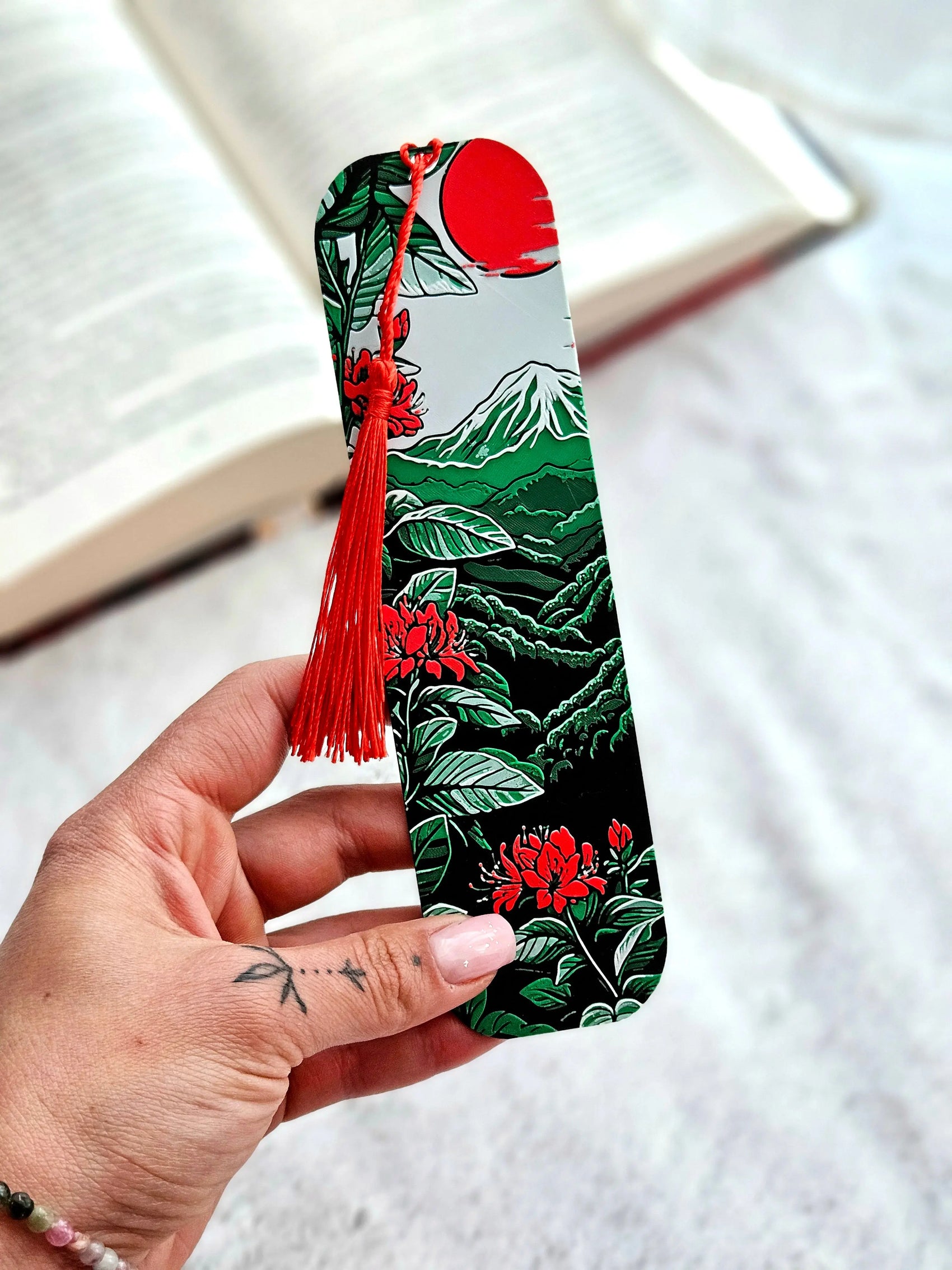 MOUNTAIN BLOSSOM BOOKMARK WITH RED TASSEL – BOTANICAL GIFT FOR READERS - Fandom Forged
