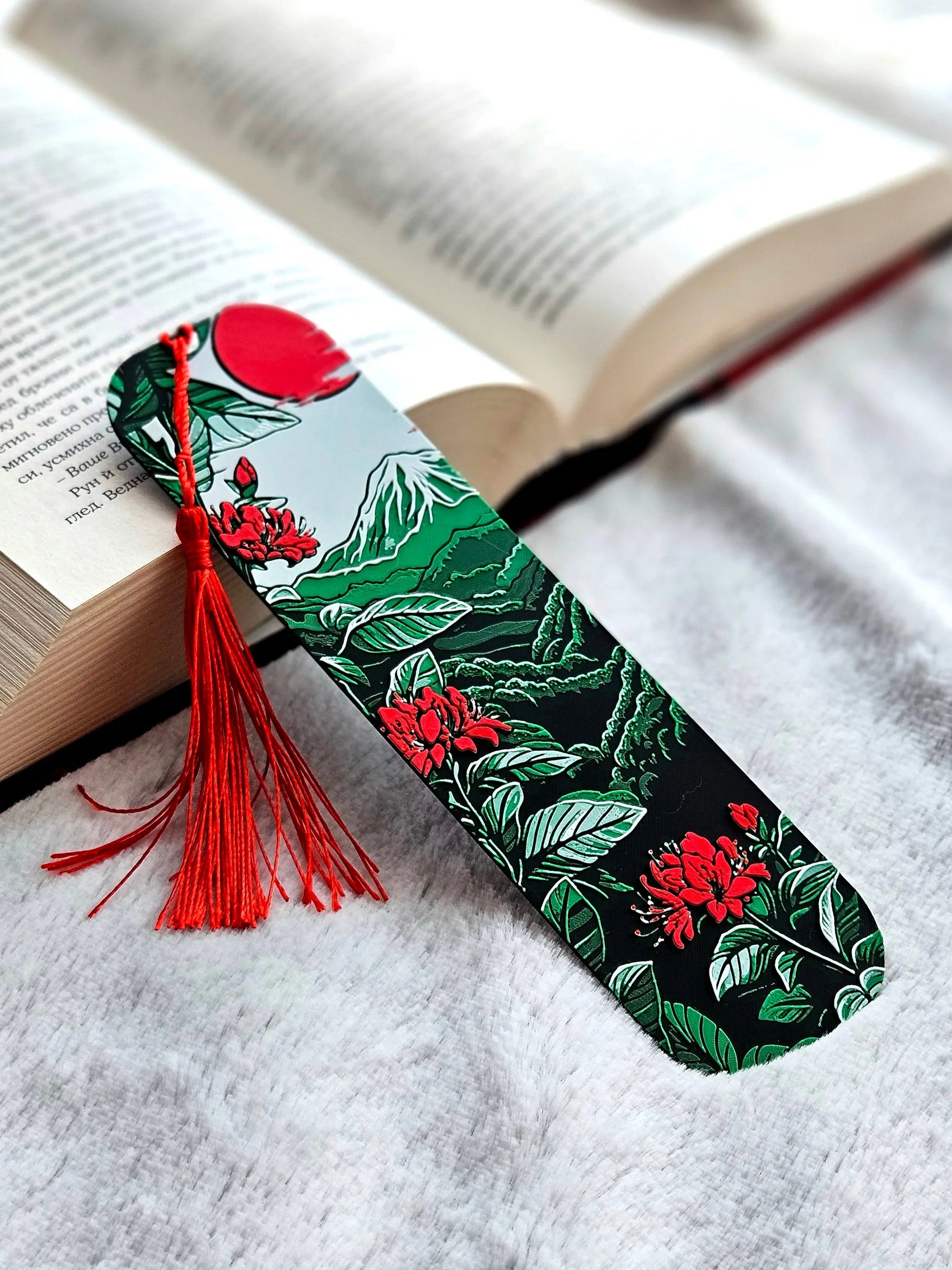 MOUNTAIN BLOSSOM BOOKMARK WITH RED TASSEL – BOTANICAL GIFT FOR READERS - Fandom Forged