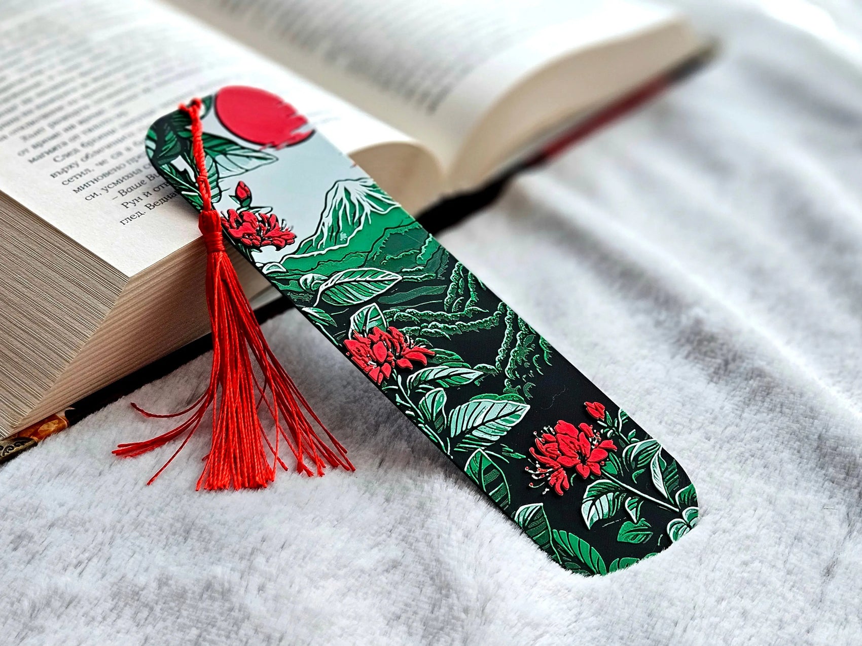 MOUNTAIN BLOSSOM BOOKMARK WITH RED TASSEL – BOTANICAL GIFT FOR READERS - Fandom Forged