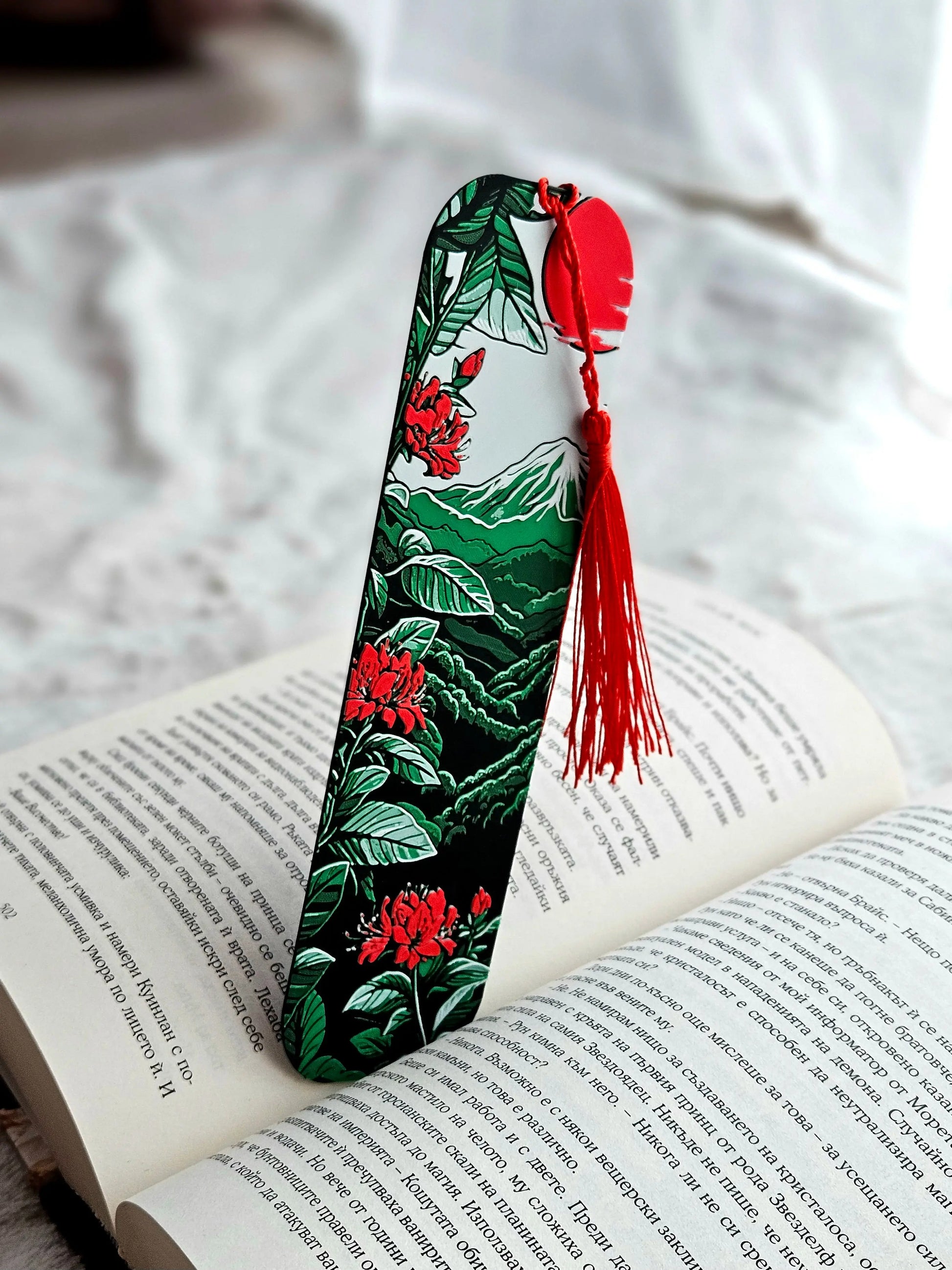 MOUNTAIN BLOSSOM BOOKMARK WITH RED TASSEL – BOTANICAL GIFT FOR READERS - Fandom Forged