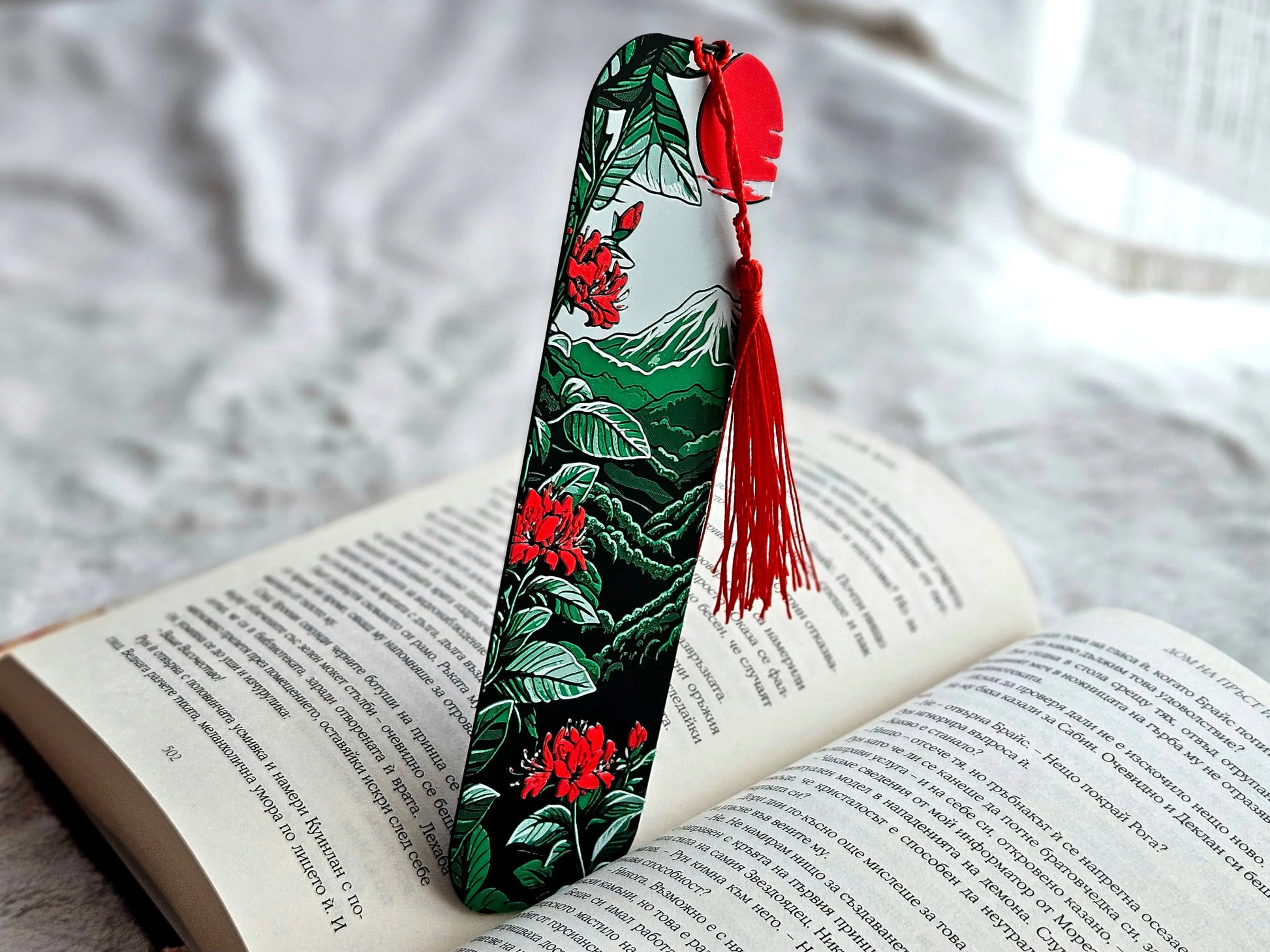 MOUNTAIN BLOSSOM BOOKMARK WITH RED TASSEL – BOTANICAL GIFT FOR READERS - Fandom Forged