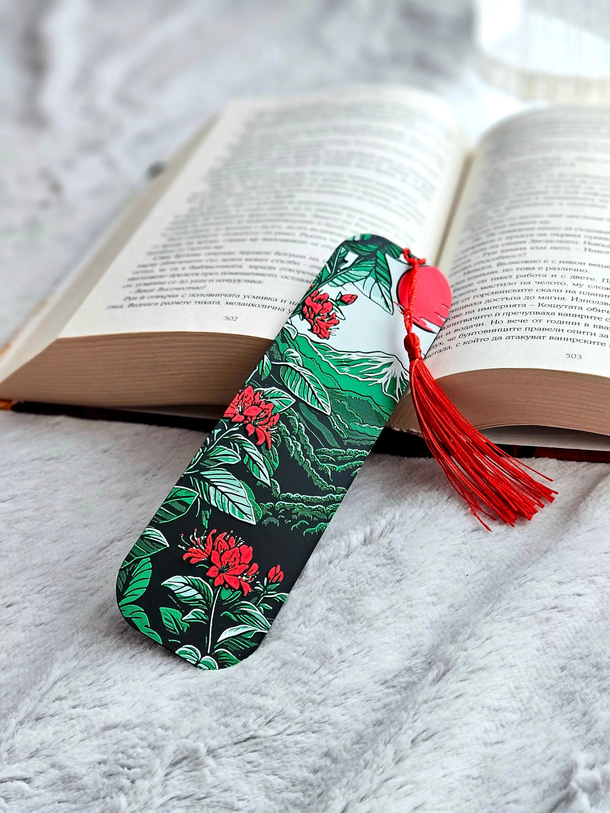 MOUNTAIN BLOSSOM BOOKMARK WITH RED TASSEL – BOTANICAL GIFT FOR READERS - Fandom Forged