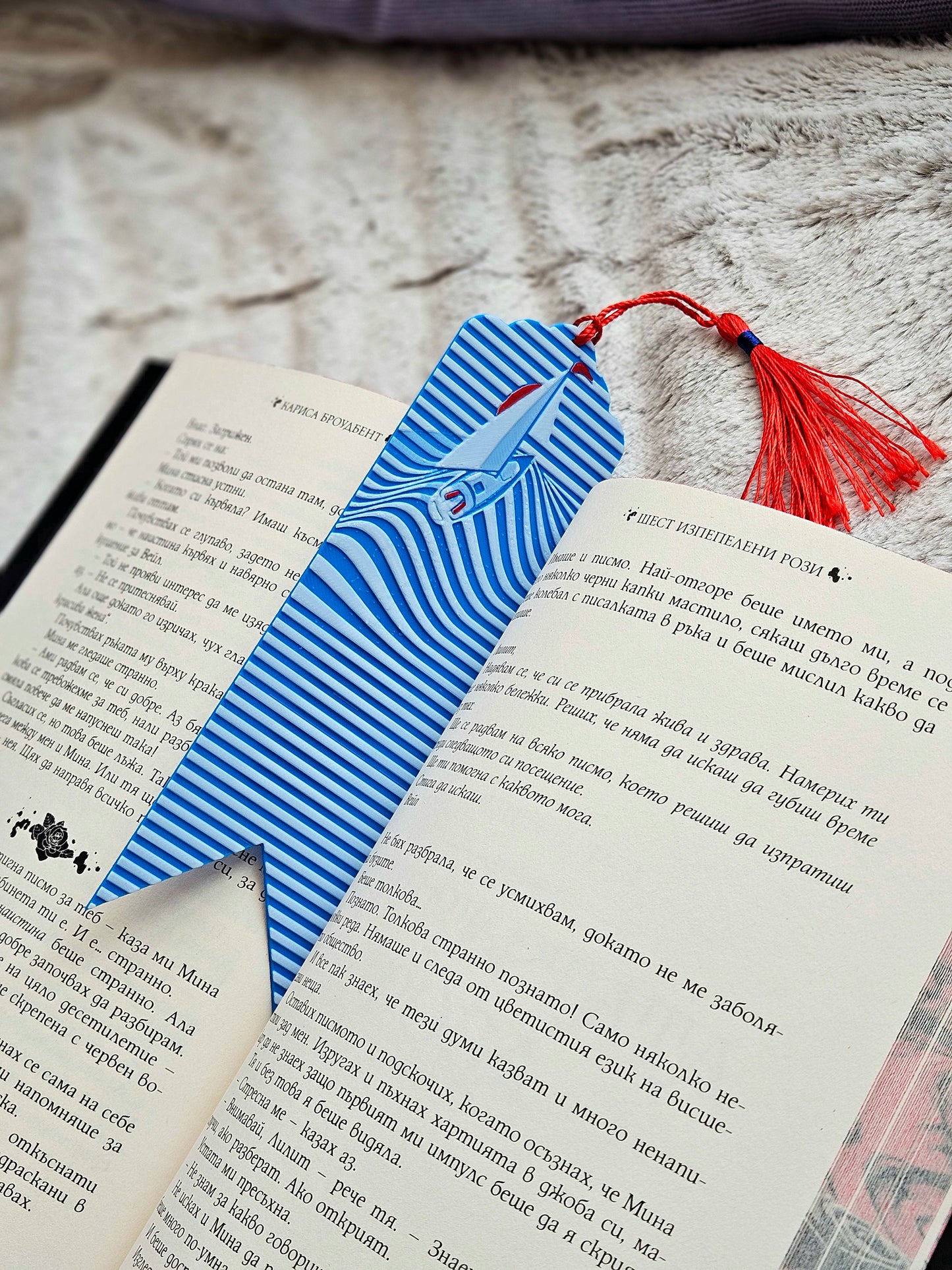 Sailboat Waves Bookmark with Red Tassel – Nautical Gift for Book Lovers