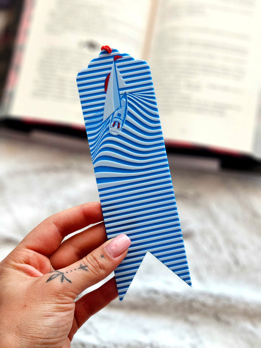Sailboat Waves Bookmark with Red Tassel – Nautical Gift for Book Lovers