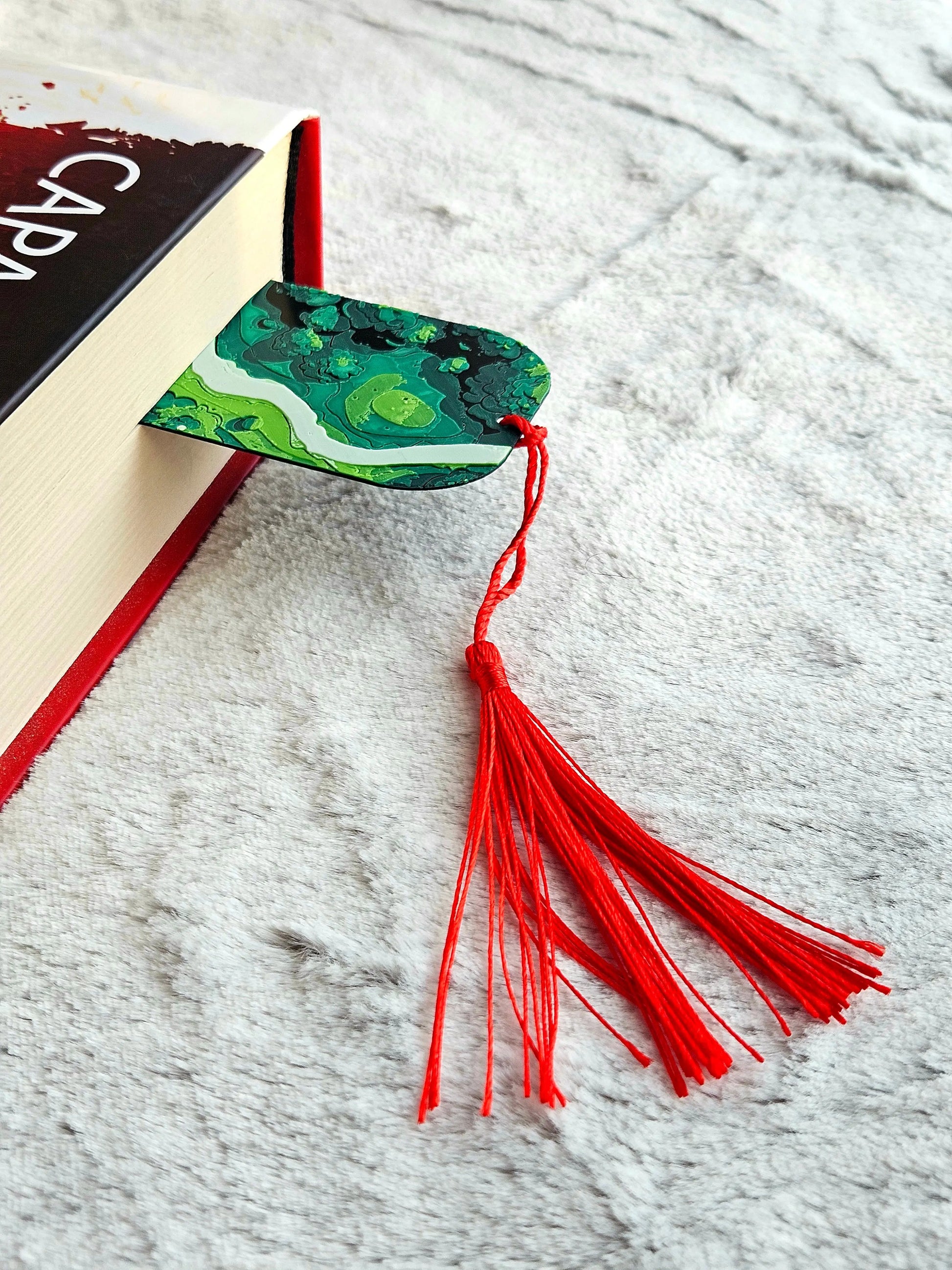 FOREST PATH BOOKMARK WITH RED TASSEL – NATURE-INSPIRED GIFT FOR READERS - Fandom Forged