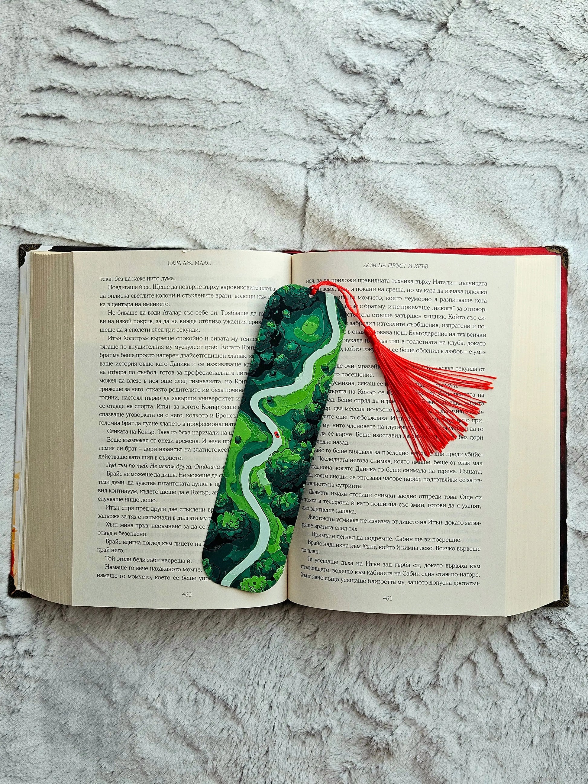 FOREST PATH BOOKMARK WITH RED TASSEL – NATURE-INSPIRED GIFT FOR READERS - Fandom Forged